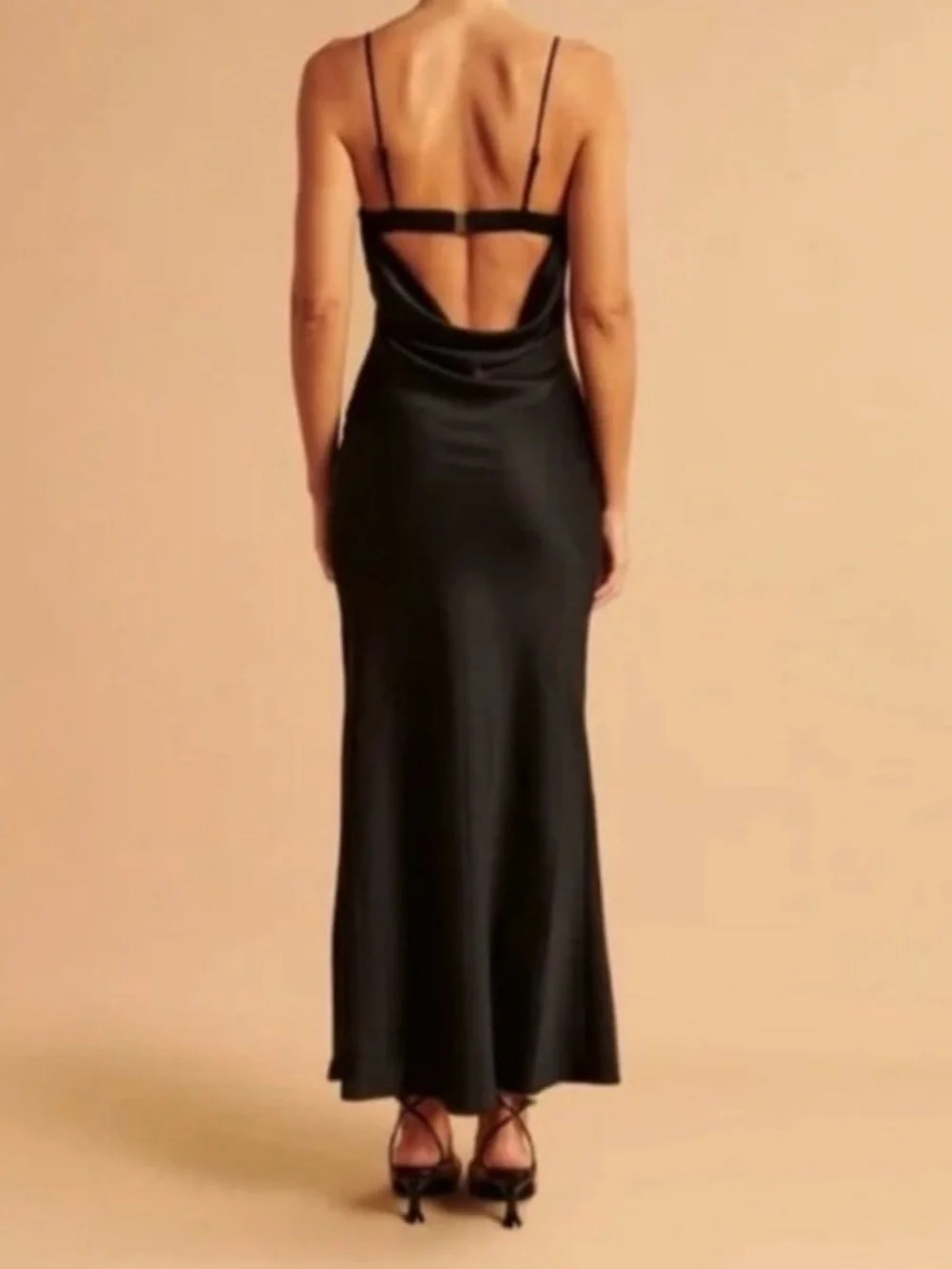 Abercrombie & Fitch black Satin Slip Dress- A&F Julia Slip Cowl Back Dress